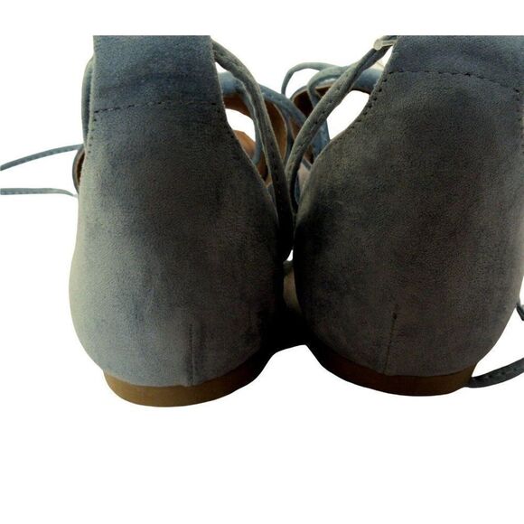 Universal Thread Faux Suede Blue AILEEN Lace Up Sandals 8.5M Open Toe Ankle Tie - Picture 5 of 9